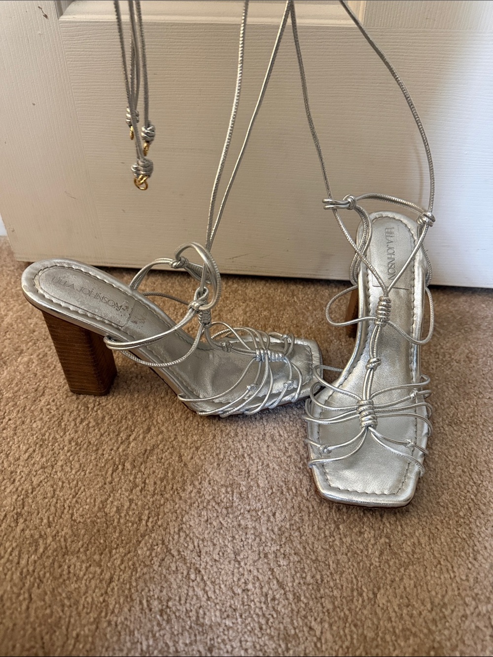 Ulla Johnson Silver Strappy Block Heel Sandals
